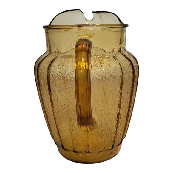 Vintage Anchor Hocking Honey Gold Sprucewood Ribbed Pitcher with Ice Lip - Picture 4 of 7